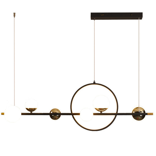 Modern Black Metal Pendant Light With Spherical Glass Shades - Perfect For Dining Table