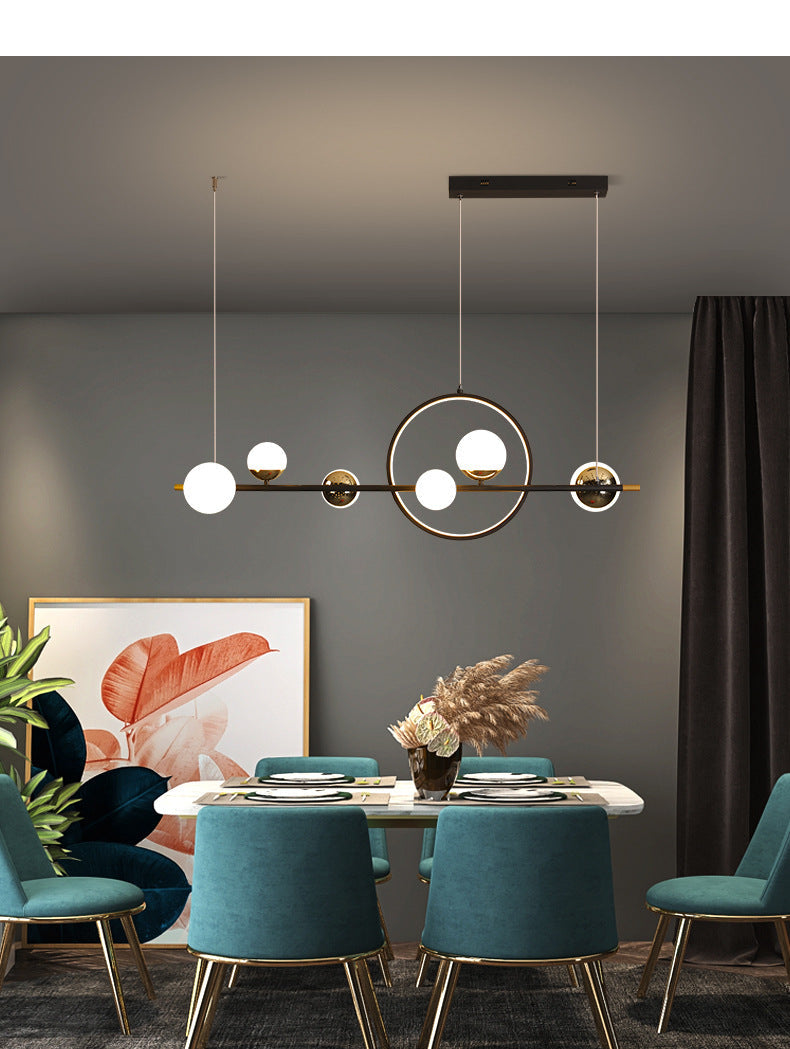 Modern Black Metal Pendant Light With Spherical Glass Shades - Perfect For Dining Table