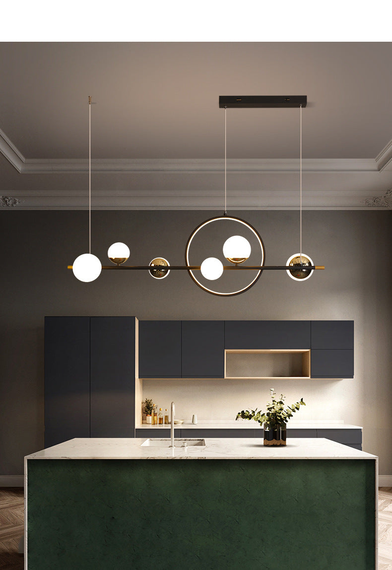 Modern Black Metal Pendant Light With Spherical Glass Shades - Perfect For Dining Table