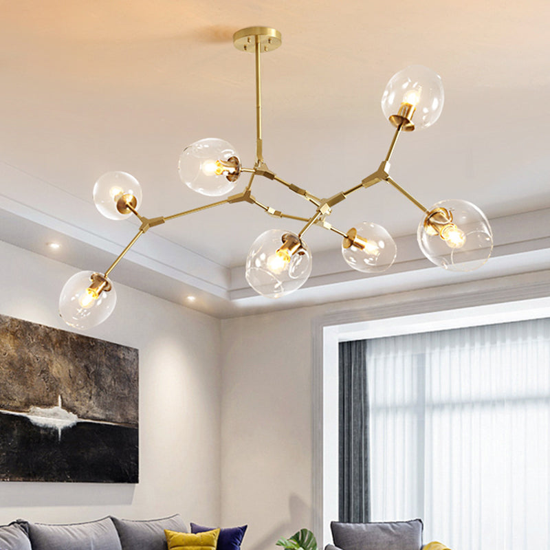 Gold Metal Chandelier With Clear Glass Shade - Post-Modern Suspension Light For Bedroom