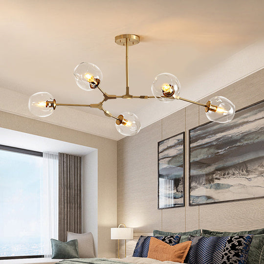 Gold Metal Chandelier With Clear Glass Shade - Post-Modern Suspension Light For Bedroom