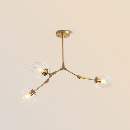 Gold Metal Chandelier With Clear Glass Shade - Post-Modern Suspension Light For Bedroom 3 /