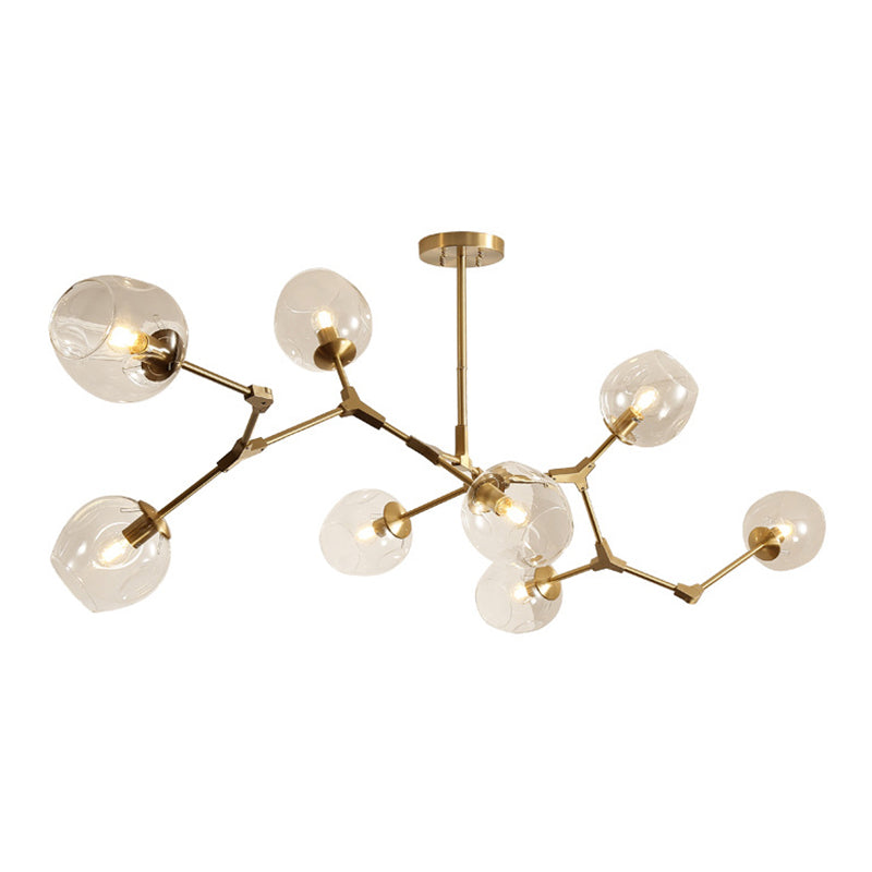 Gold Metal Chandelier With Clear Glass Shade - Post-Modern Suspension Light For Bedroom