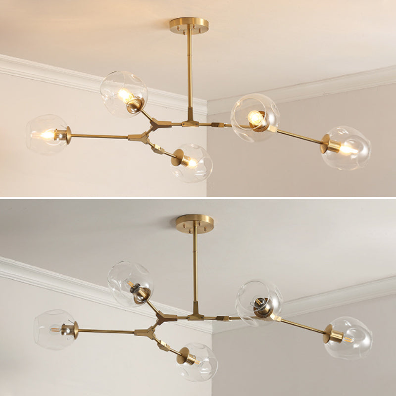 Gold Metal Chandelier With Clear Glass Shade - Post-Modern Suspension Light For Bedroom