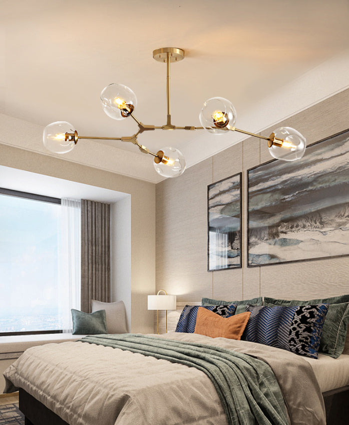 Gold Metal Chandelier With Clear Glass Shade - Post-Modern Suspension Light For Bedroom