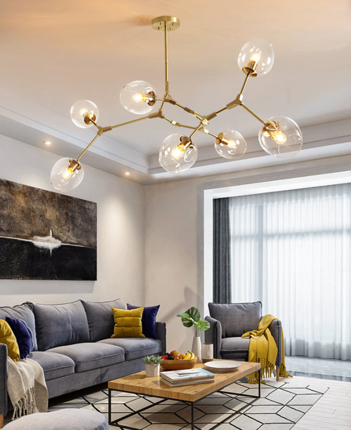 Gold Metal Chandelier With Clear Glass Shade - Post-Modern Suspension Light For Bedroom