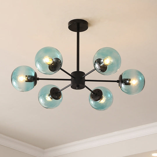 Black Metal Hanging Chandelier Light With Spherical Glass Shade For Modern Bedroom 6 / Blue