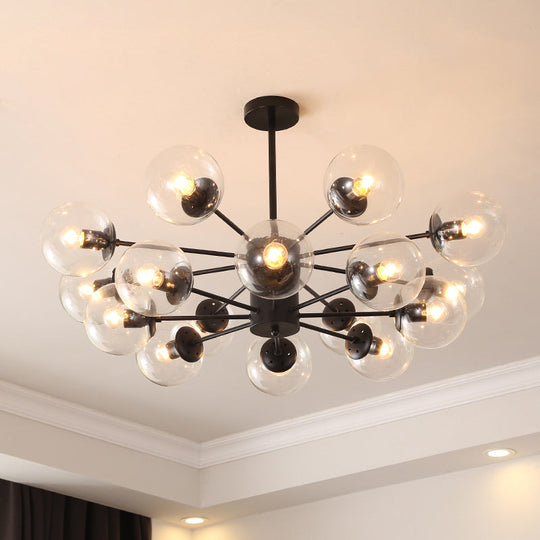 Black Metal Hanging Chandelier Light With Spherical Glass Shade For Modern Bedroom 16 / Clear