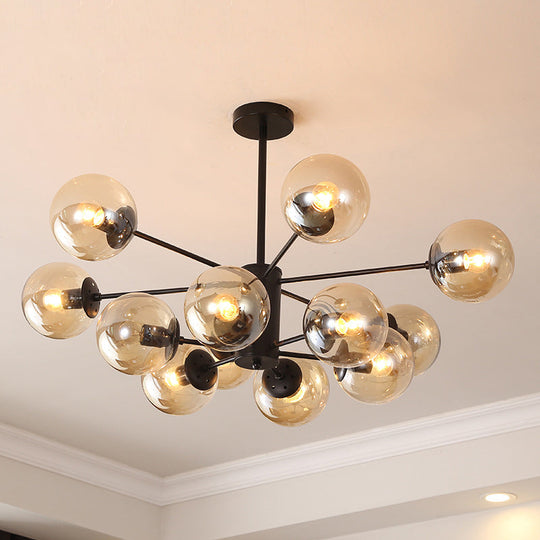 Black Metal Hanging Chandelier Light With Spherical Glass Shade For Modern Bedroom 12 / Amber