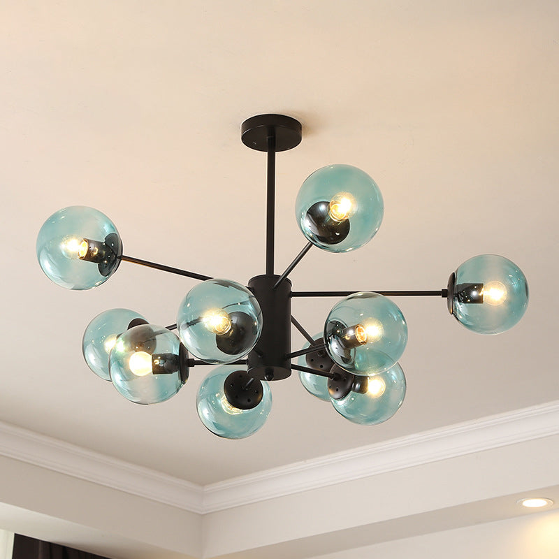 Black Metal Hanging Chandelier Light With Spherical Glass Shade For Modern Bedroom 10 / Blue