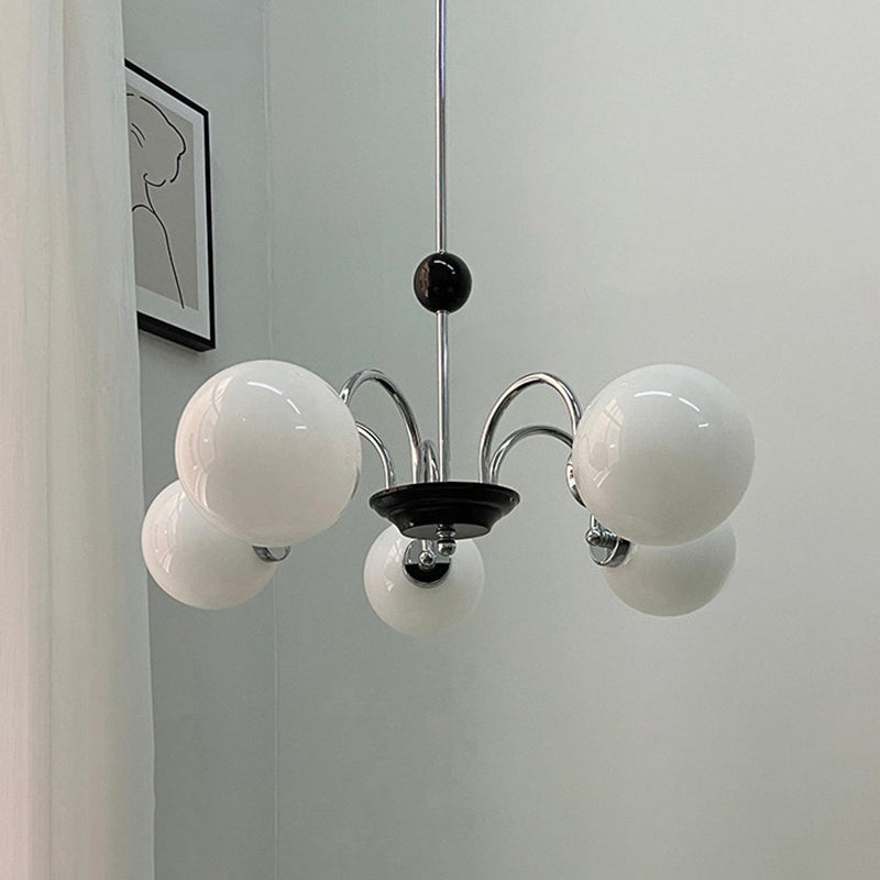 Sleek White Glass Ceiling Chandelier - Modern Minimalist Design