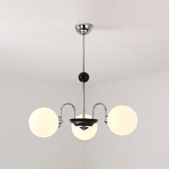 Sleek White Glass Ceiling Chandelier - Modern Minimalist Design 3 / Chrome