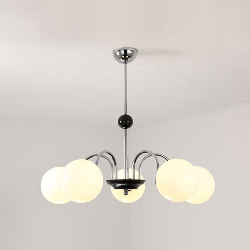 Sleek White Glass Ceiling Chandelier - Modern Minimalist Design 5 / Chrome