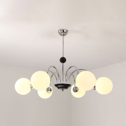 Sleek White Glass Ceiling Chandelier - Modern Minimalist Design 6 / Chrome