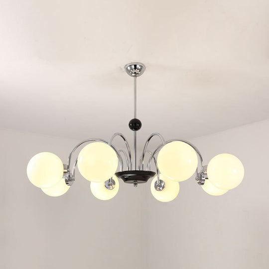 Sleek White Glass Ceiling Chandelier - Modern Minimalist Design 8 / Chrome