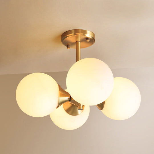 Modern Gold Metal Chandelier With Opal Glass Shade - 4-Light Ceiling Fixture For Bedroom