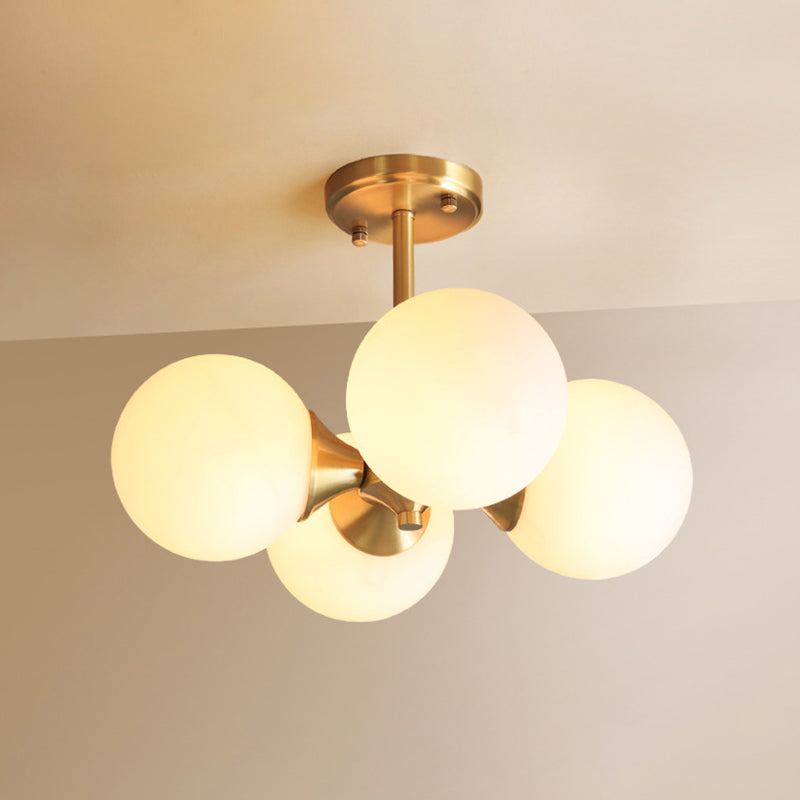 Modern Gold Metal Chandelier With Opal Glass Shade - 4-Light Ceiling Fixture For Bedroom