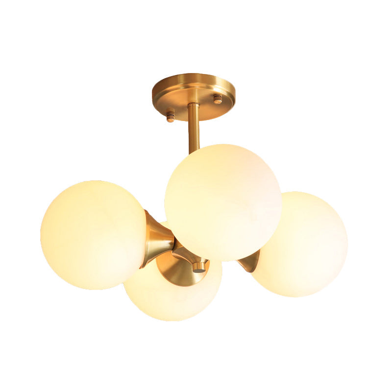 Modern Gold Metal Chandelier With Opal Glass Shade - 4-Light Ceiling Fixture For Bedroom