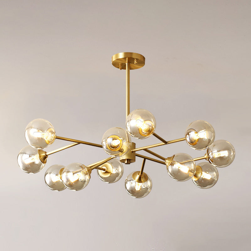 Modern Gold Metal Chandelier With Amber Glass Shade For Bedroom Ceiling 12 /