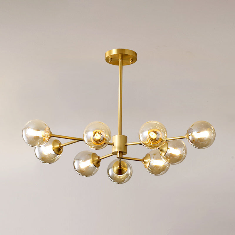 Modern Gold Metal Chandelier With Amber Glass Shade For Bedroom Ceiling 9 /