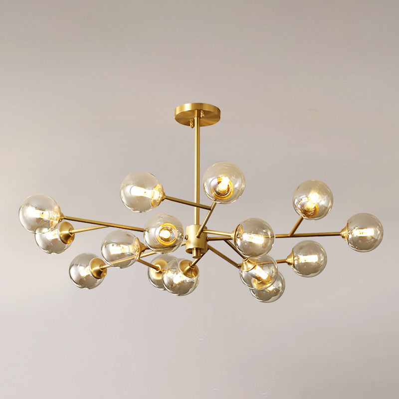 Modern Gold Metal Chandelier With Amber Glass Shade For Bedroom Ceiling 15 /