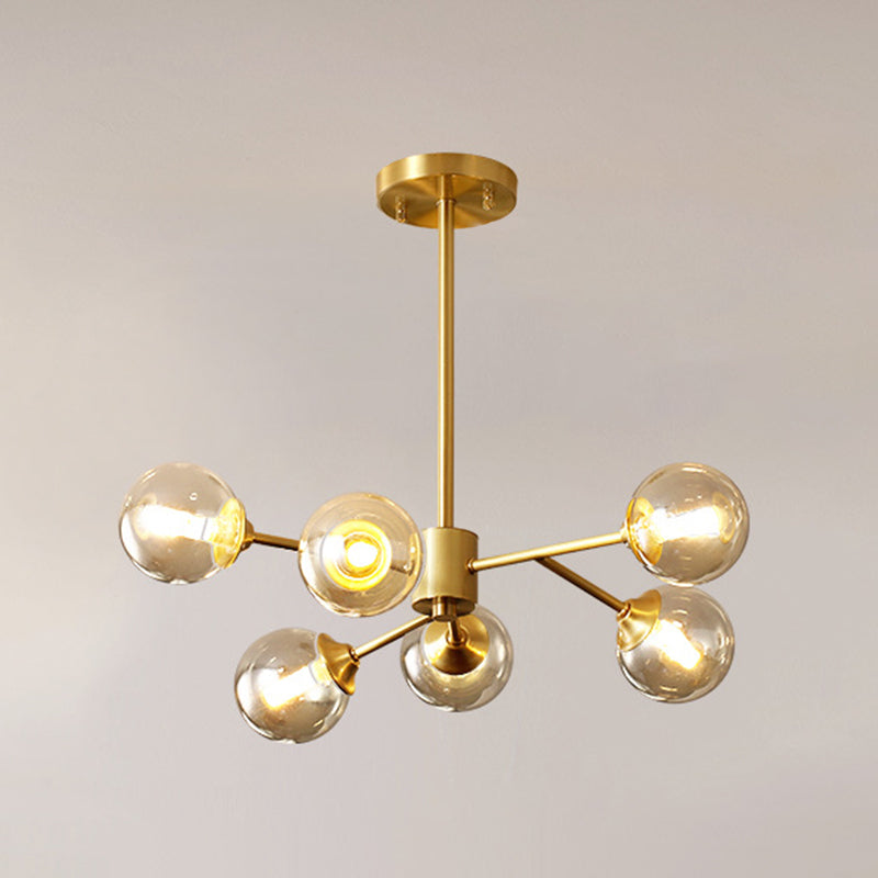 Modern Gold Metal Chandelier With Amber Glass Shade For Bedroom Ceiling 6 /