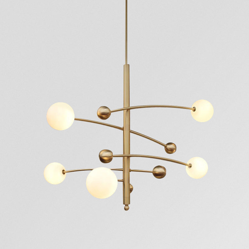 Modern Gold Hanging Chandelier Light With Opal Glass Shade - 5 Ceiling Fixture For Bedroom