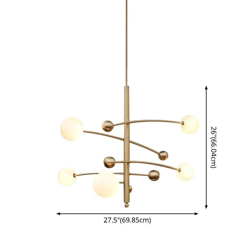 Modern Gold Hanging Chandelier Light With Opal Glass Shade - 5 Ceiling Fixture For Bedroom