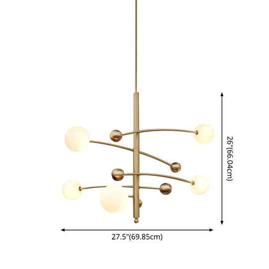 Modern Gold Hanging Chandelier Light With Opal Glass Shade - 5 Ceiling Fixture For Bedroom