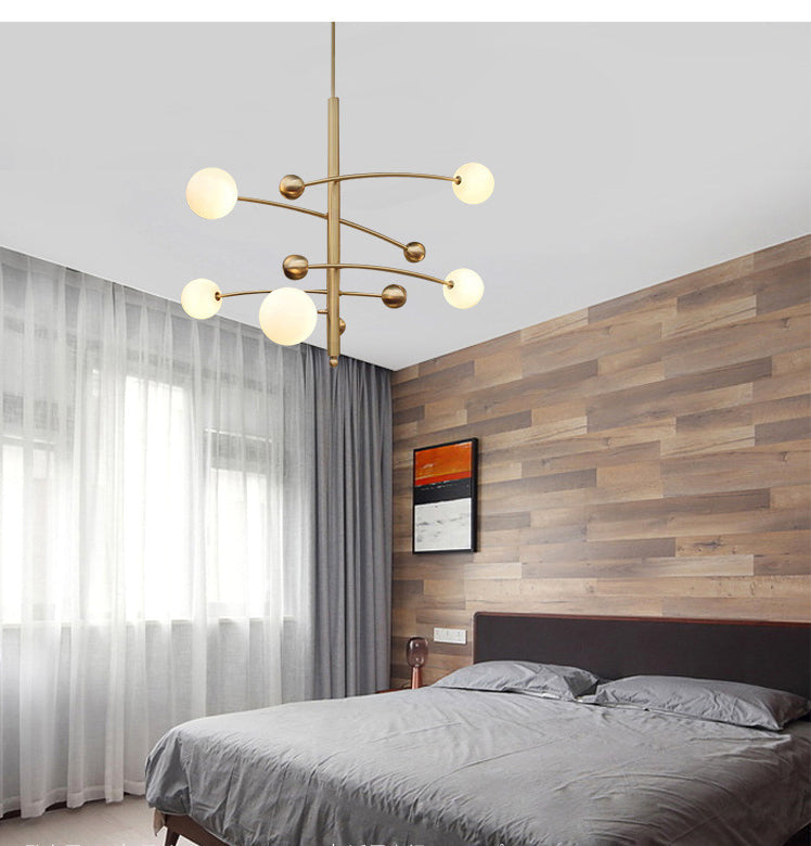 Modern Gold Hanging Chandelier Light With Opal Glass Shade - 5 Ceiling Fixture For Bedroom