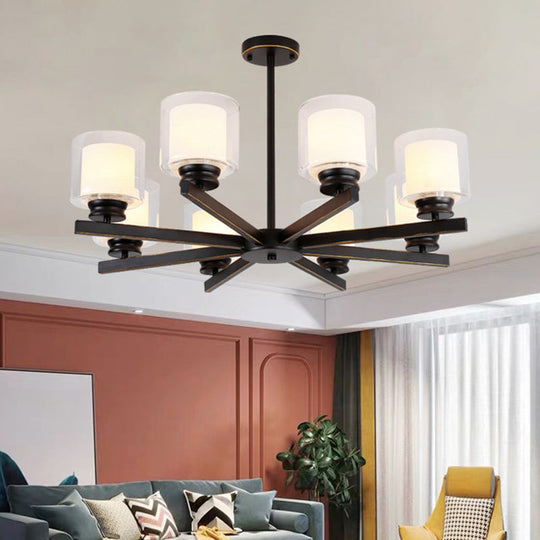 Modern Metal Chandelier With Cylinder Glass Shade - Stylish Suspension Lighting For Bedroom