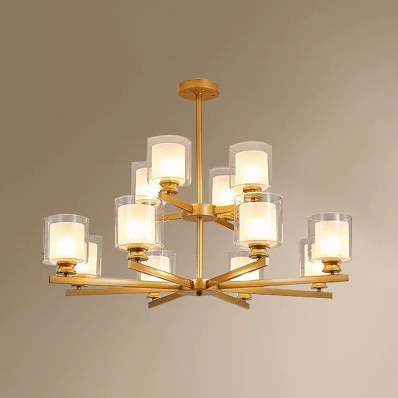 Modern Metal Chandelier With Cylinder Glass Shade - Stylish Suspension Lighting For Bedroom 12 /