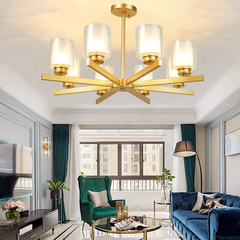 Modern Metal Chandelier With Cylinder Glass Shade - Stylish Suspension Lighting For Bedroom