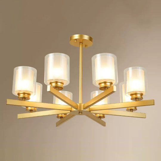 Modern Metal Chandelier With Cylinder Glass Shade - Stylish Suspension Lighting For Bedroom 8 / Gold