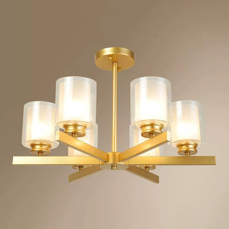 Modern Metal Chandelier With Cylinder Glass Shade - Stylish Suspension Lighting For Bedroom 6 / Gold