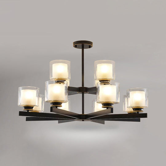 Modern Metal Chandelier With Cylinder Glass Shade - Stylish Suspension Lighting For Bedroom 12 /