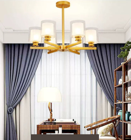 Modern Metal Chandelier With Cylinder Glass Shade - Stylish Suspension Lighting For Bedroom