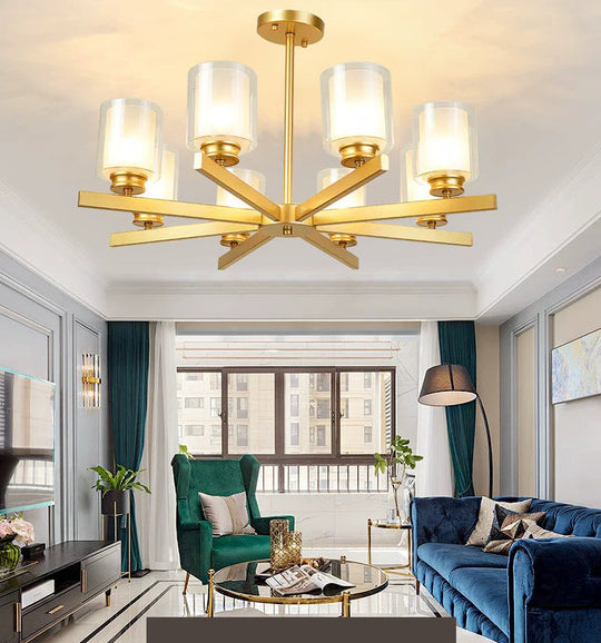 Modern Metal Chandelier With Cylinder Glass Shade - Stylish Suspension Lighting For Bedroom