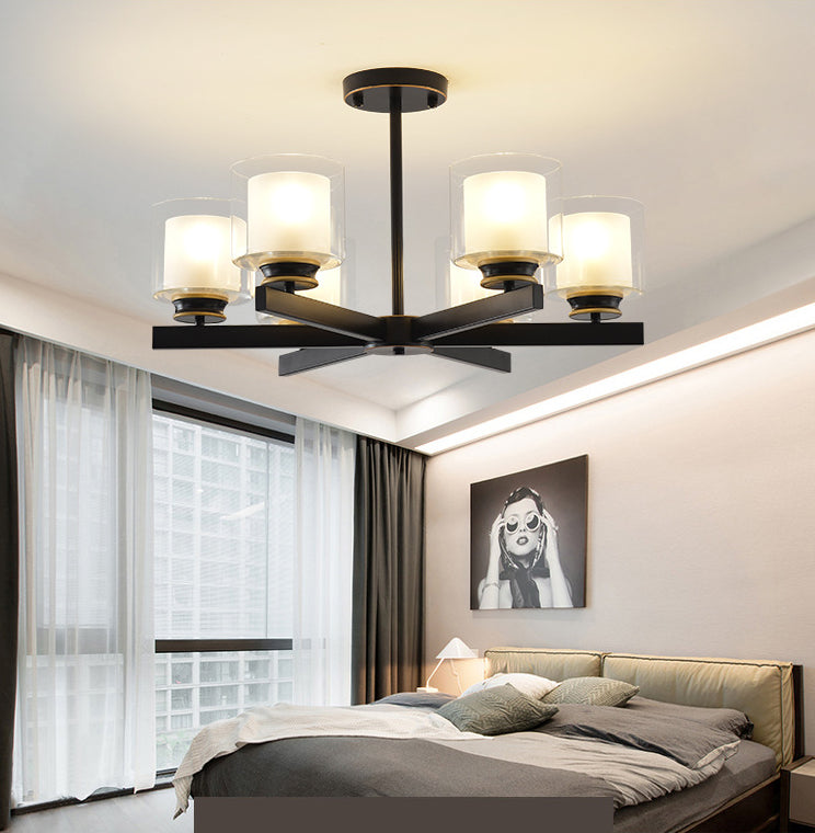 Modern Metal Chandelier With Cylinder Glass Shade - Stylish Suspension Lighting For Bedroom