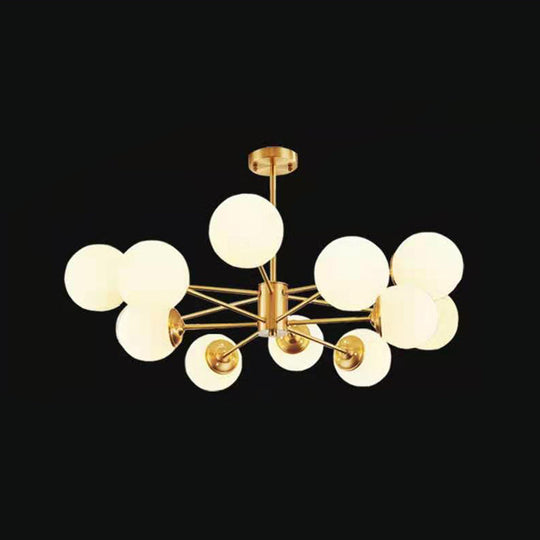 Gold Metal Hanging Chandelier With Opal Glass Shade For Bedroom 12 /