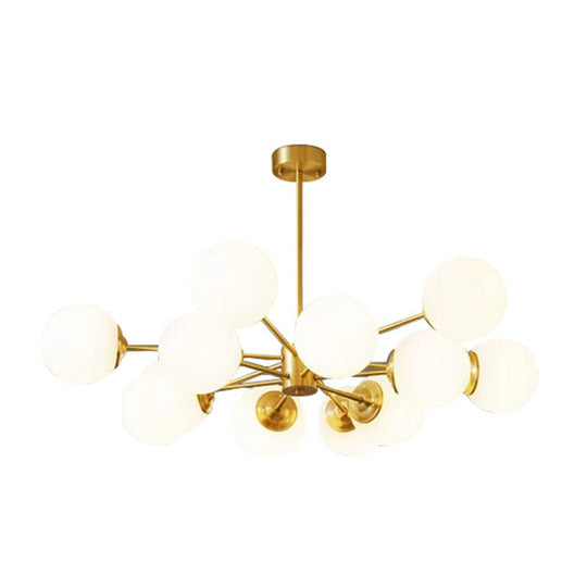 Gold Metal Hanging Chandelier With Opal Glass Shade For Bedroom