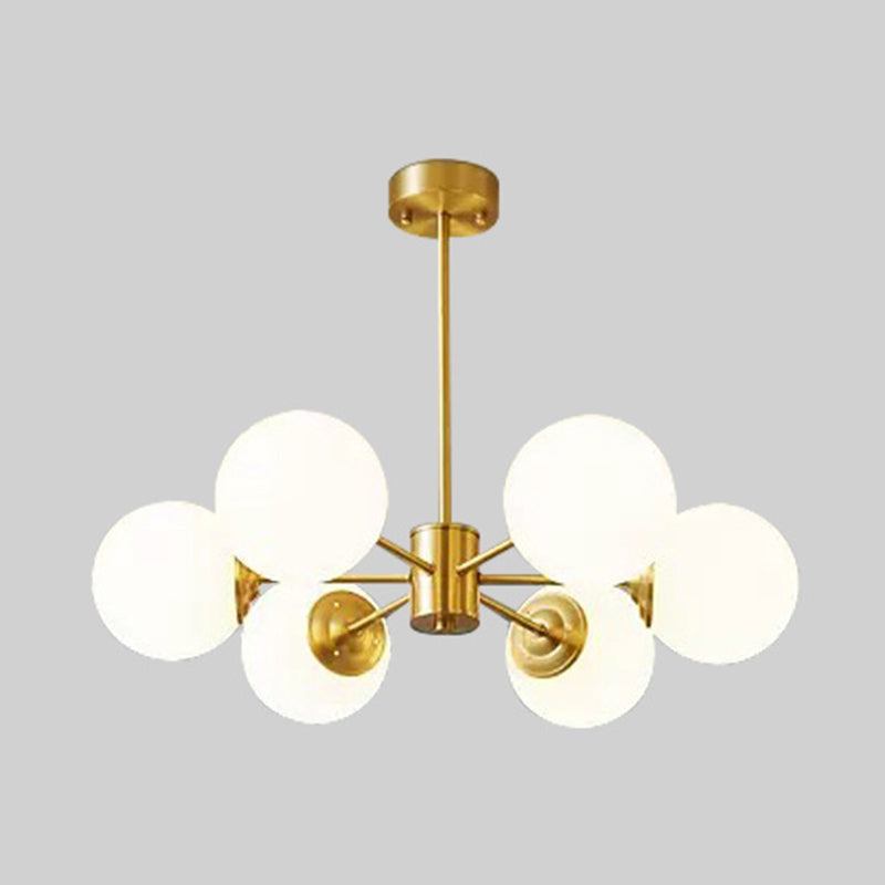 Gold Metal Hanging Chandelier With Opal Glass Shade For Bedroom