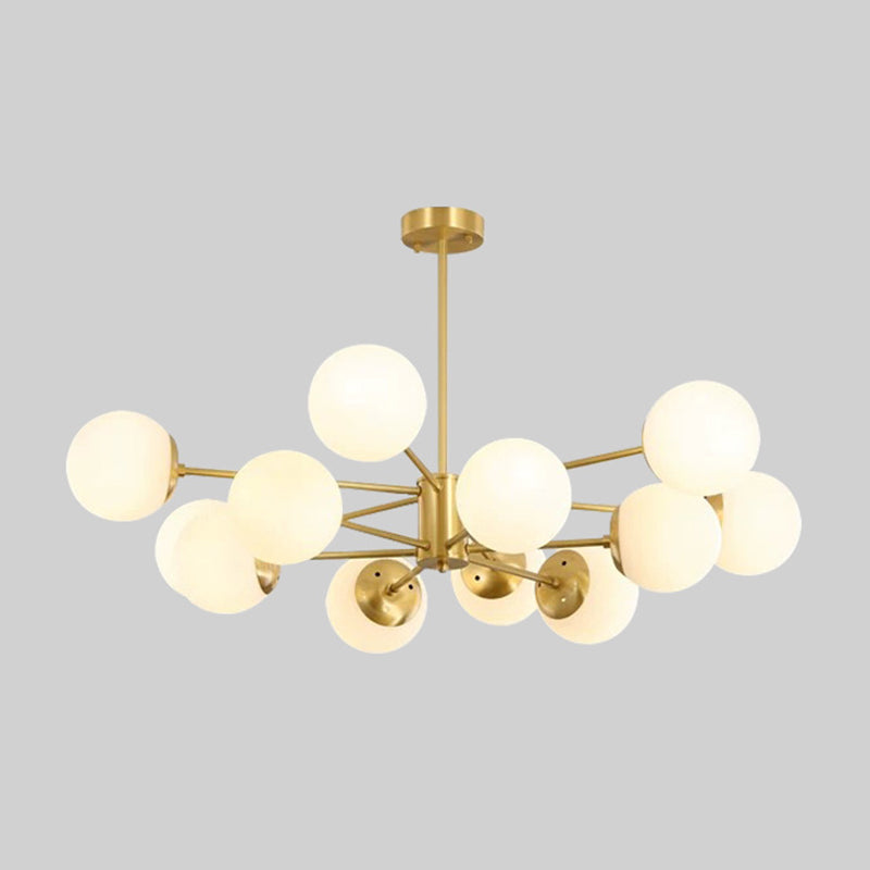 Gold Metal Hanging Chandelier With Opal Glass Shade For Bedroom