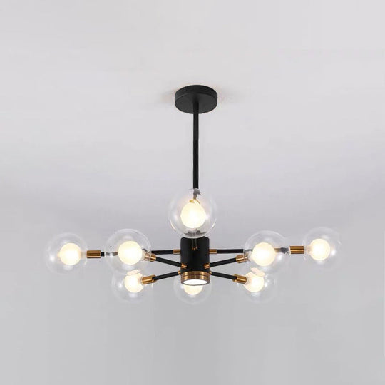 Black Modern Metal Radial Chandelier With Spherical Clear Glass Shade 8 /