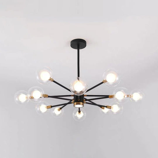 Black Modern Metal Radial Chandelier With Spherical Clear Glass Shade 12 /