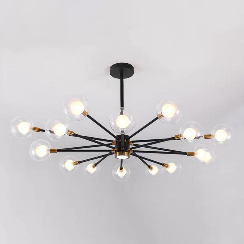 Black Modern Metal Radial Chandelier With Spherical Clear Glass Shade 16 /