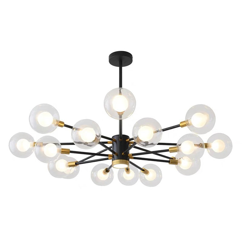 Black Modern Metal Radial Chandelier With Spherical Clear Glass Shade