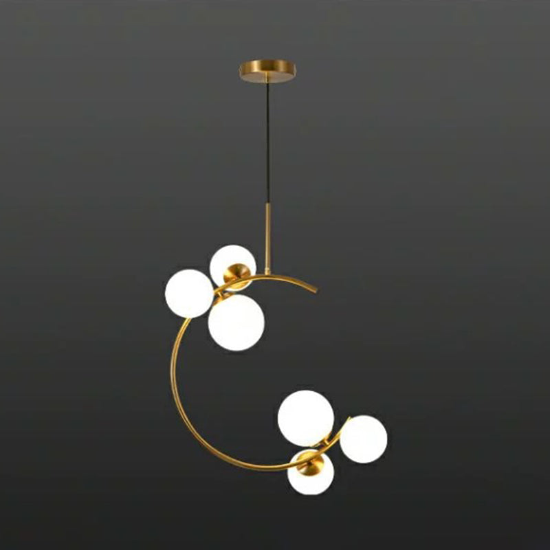 Modern Metal Hanging Chandelier In Gold With Globe Glass Shade - Bedroom Ceiling Light 6 / White