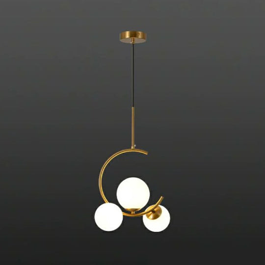 Modern Metal Hanging Chandelier In Gold With Globe Glass Shade - Bedroom Ceiling Light 3 / White