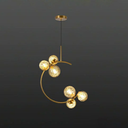 Modern Metal Hanging Chandelier In Gold With Globe Glass Shade - Bedroom Ceiling Light 6 / Clear